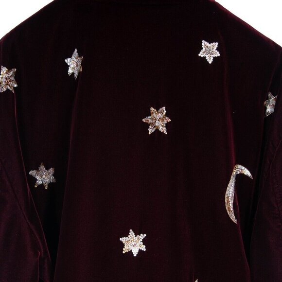 Saint Laurent Men Teddy Jacket 56 Burgundy Gold Star Moon Sequence Velvet Fw16 - Picture 8 of 8